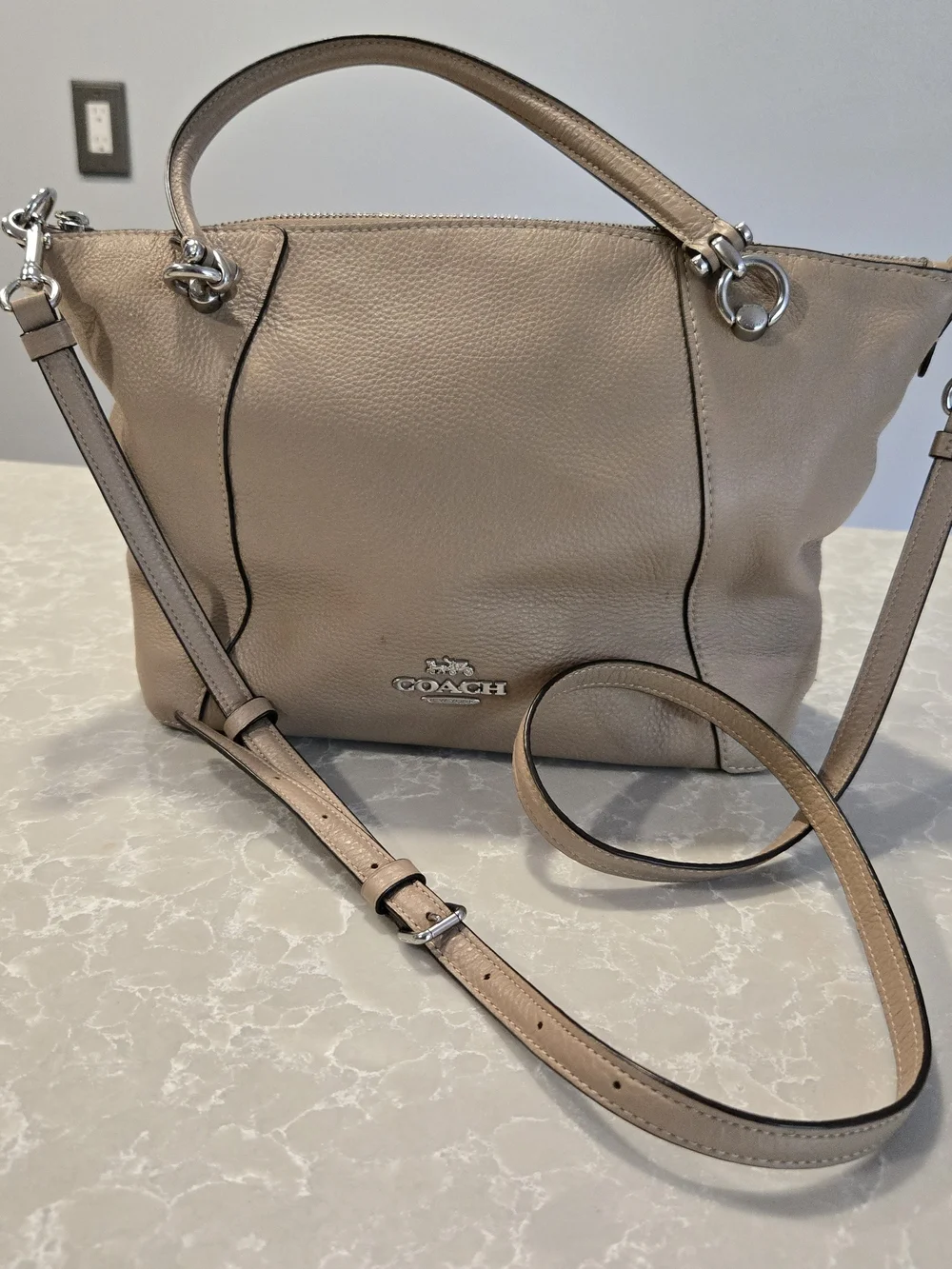 Coach Casey Pebble Leather Satchel in Beige